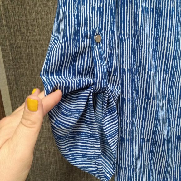 NOTATIONS blue white v neck button up shirt blouse SZ XL - Picture 4 of 11